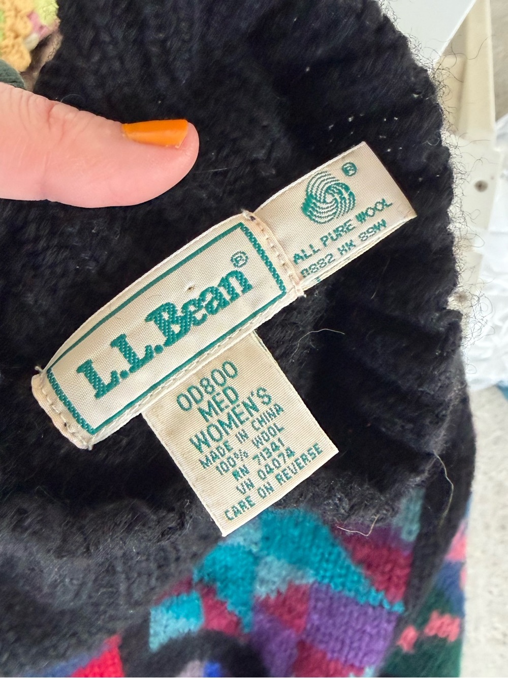 Vintage 90s LLbean 100% wool knit granny square boho sweater jumper top rainbow - Picture 2 of 7